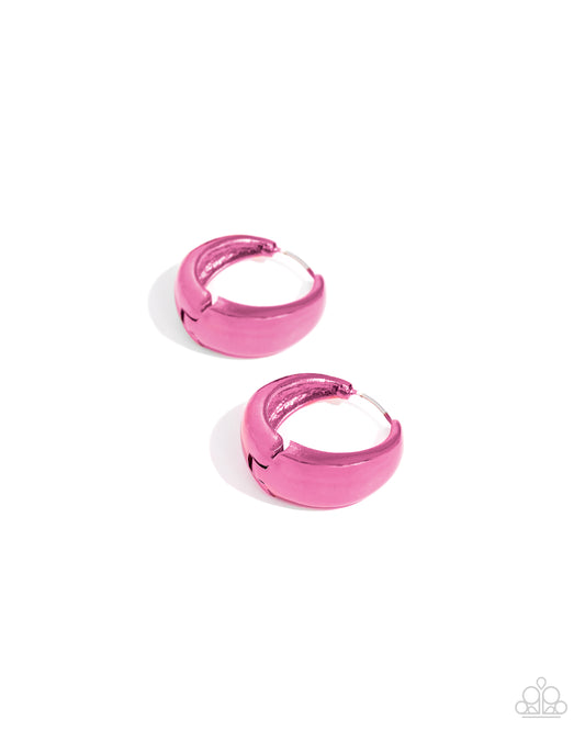 Colorful Curiosity - Pink Electric 3/4 Inch Hinge Hoop Earring Paparazzi E2044