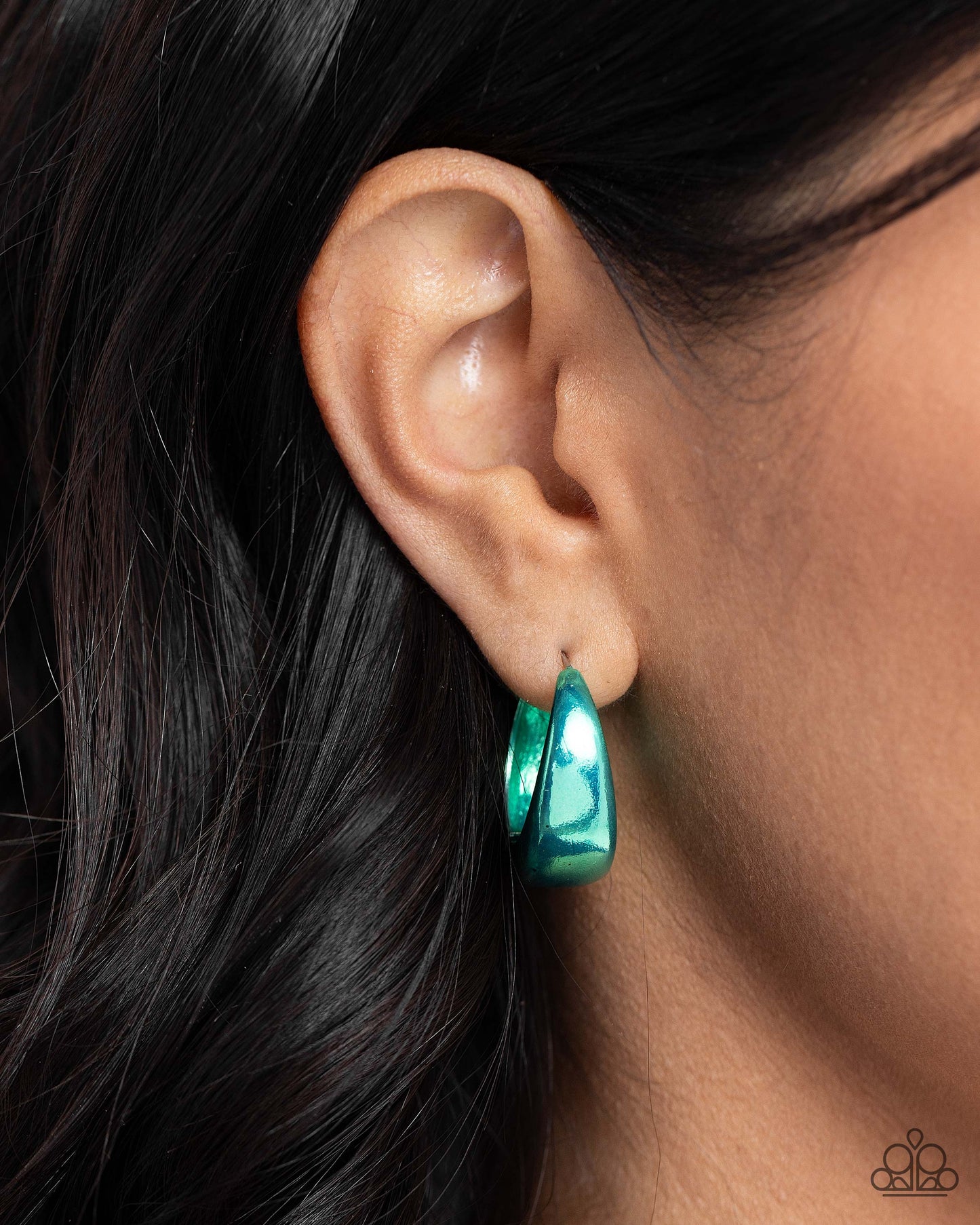 Colorful Curiosity - Green Electric Bright Colored 3/4 Inch Hinge Hoop Earring Paparazzi E2496