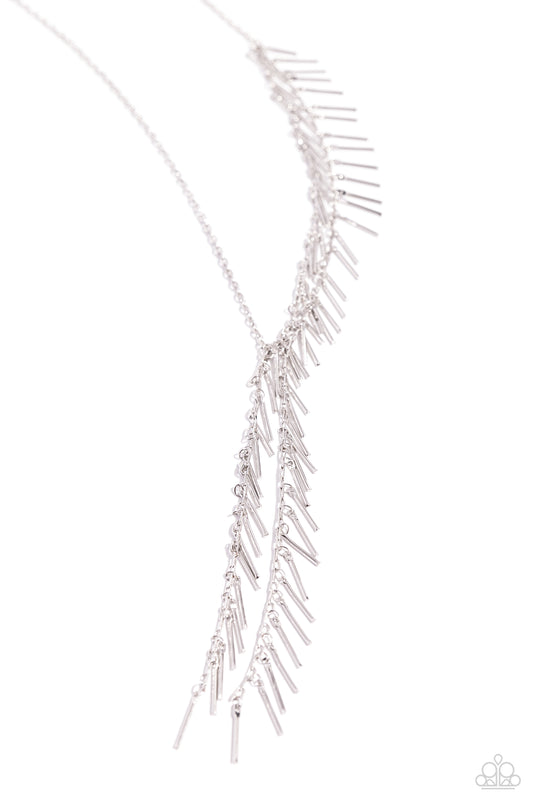 Linear Leap - Silver Dainty Bars, Chains Fringe Necklace Paparazzi N2720