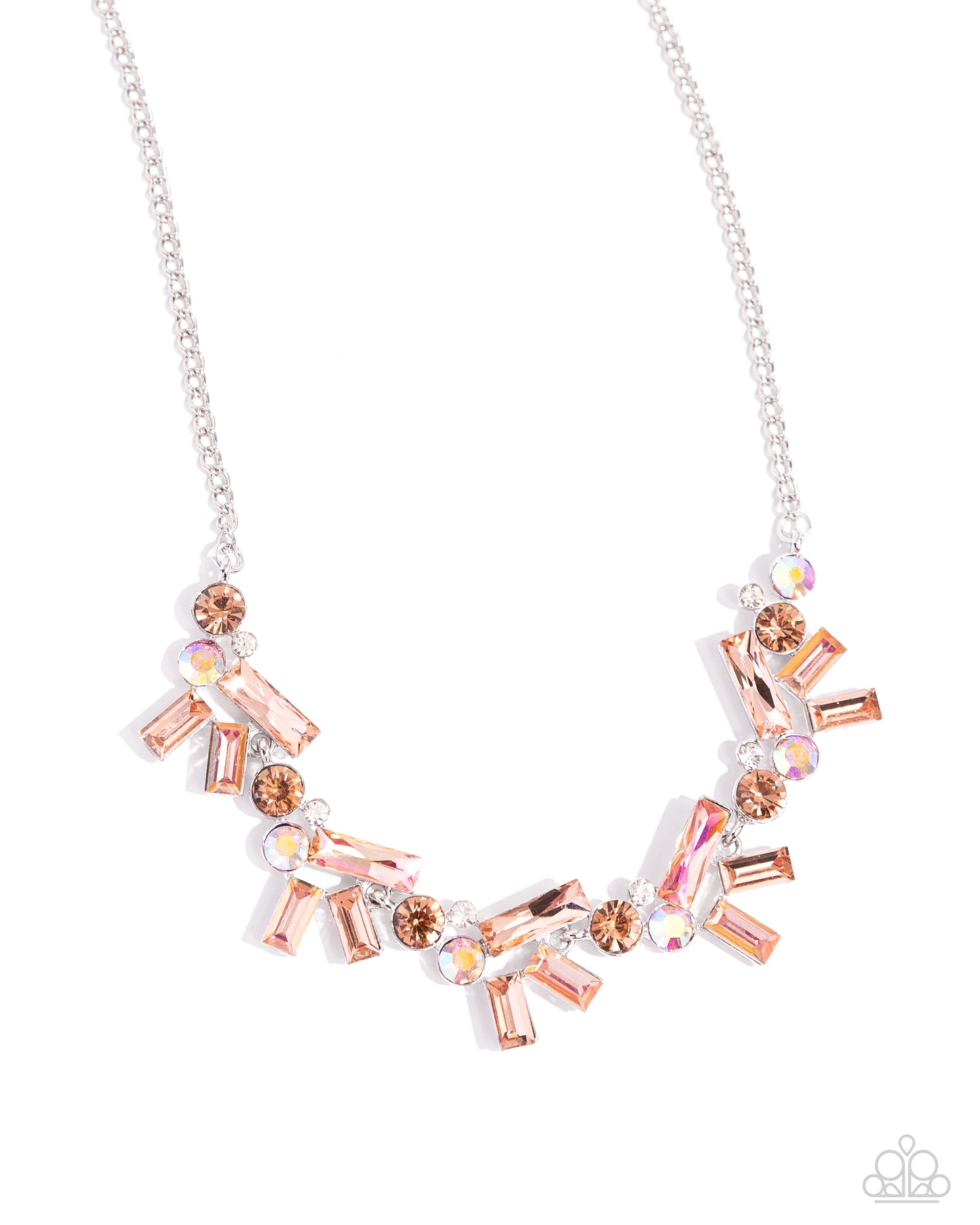 Serene Statement - Orange, Peach Iridescent UV Shimmery Rhinestone & Gem Necklace Paparazzi N2711