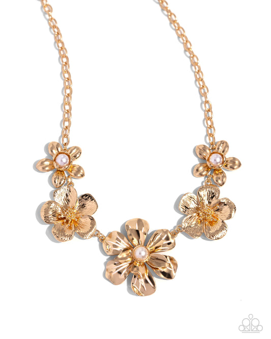 FLOWER Move - Gold & White Pearl Flower Necklace Paparazzi N3204