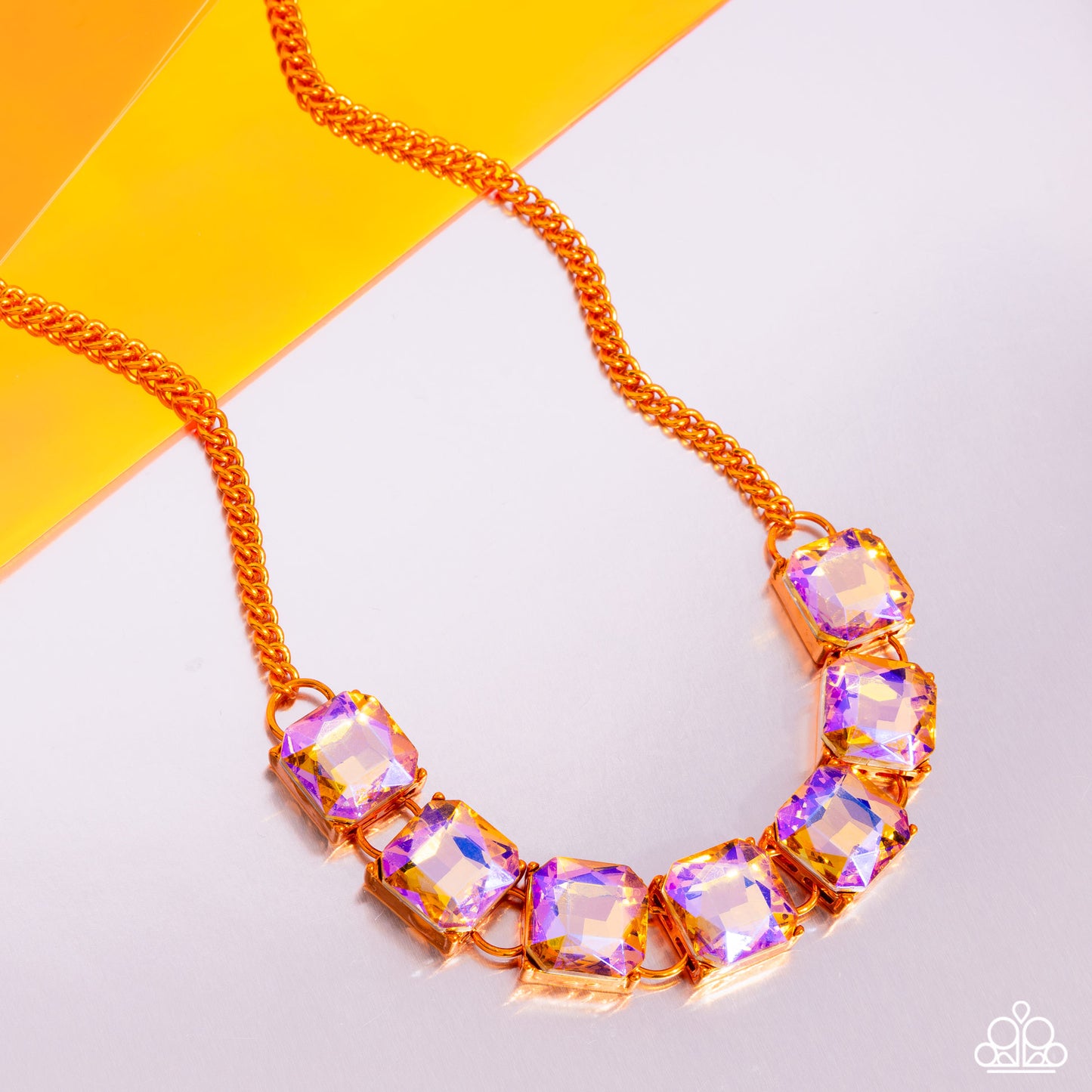 I SQUARE to Secrecy - Orange UV Gem & Electric Orange Chain Necklace Paparazzi N2454