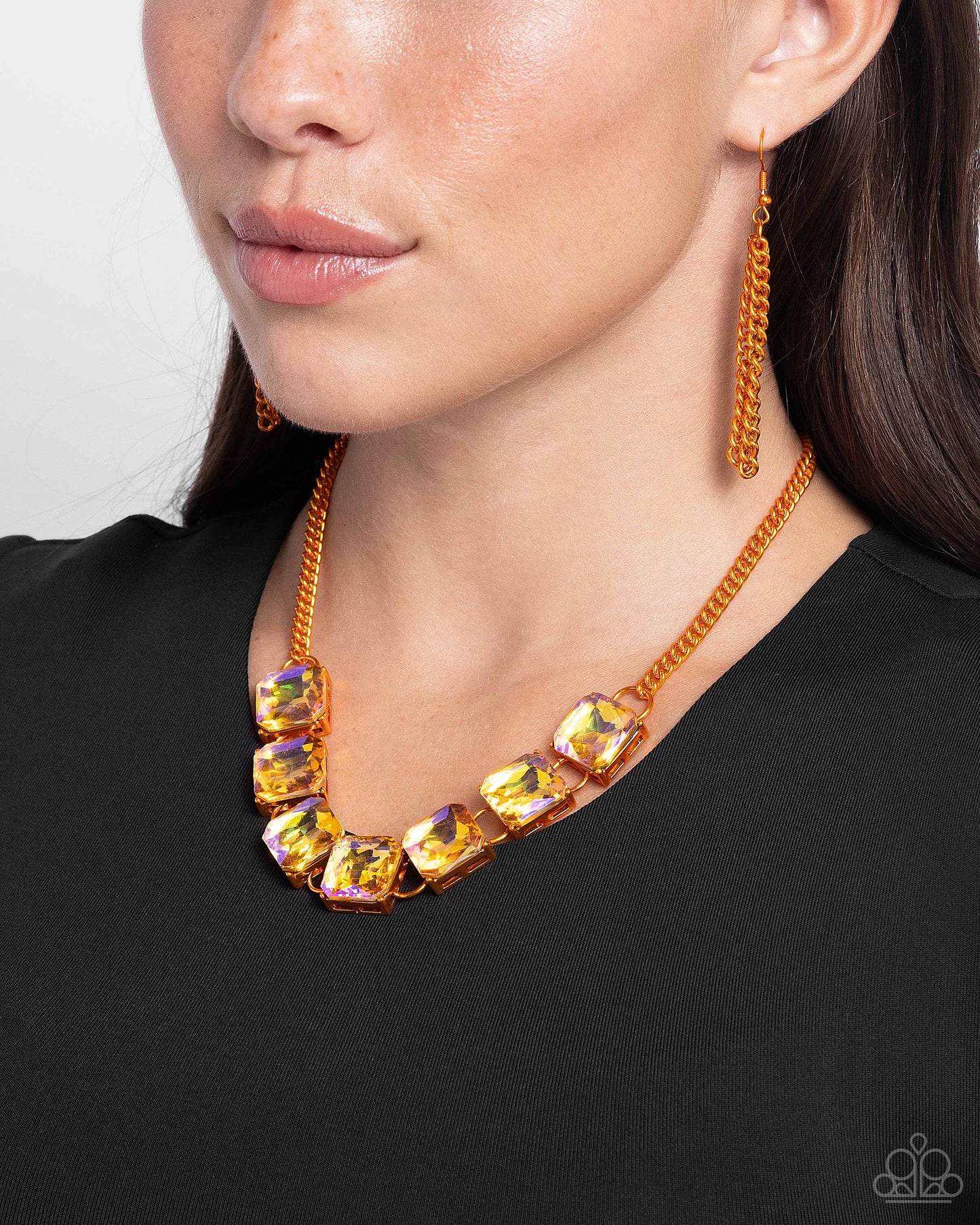 I SQUARE to Secrecy - Orange UV Gem & Electric Orange Chain Necklace Paparazzi N2454