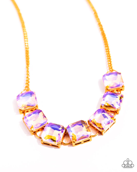 I SQUARE to Secrecy - Orange UV Gem & Electric Orange Chain Necklace Paparazzi N2454