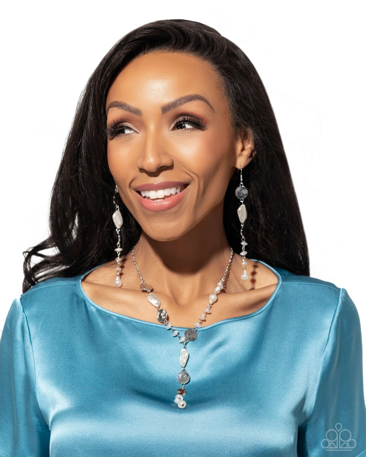 Executive Expression - White Baroque Pearl Bead & Silver Hammered Disc Necklace Paparazzi N2393