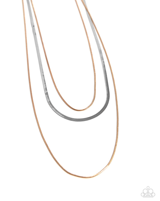 Key LAYER - Multi Gold Snake & Silver Herringbone Chain Multilayer Necklace Paparazzi N2198