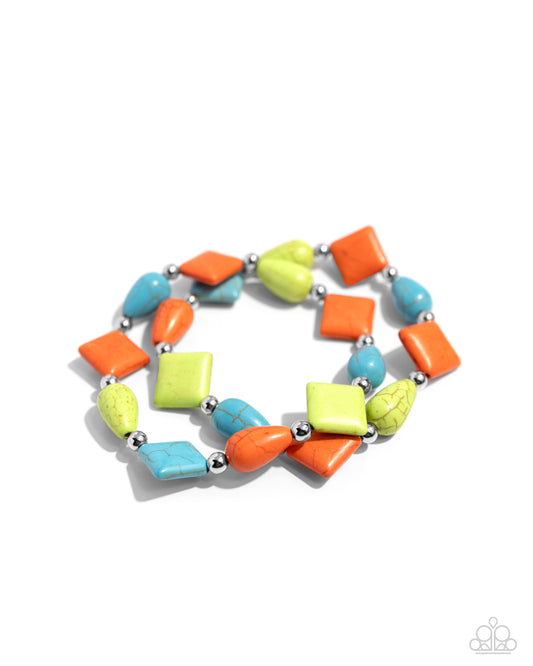 EARTHY Riser - Multi Colored Turquoise, Green & Orange Stone Santa Fe Style Stretch Bracelet Paparazzi B1866