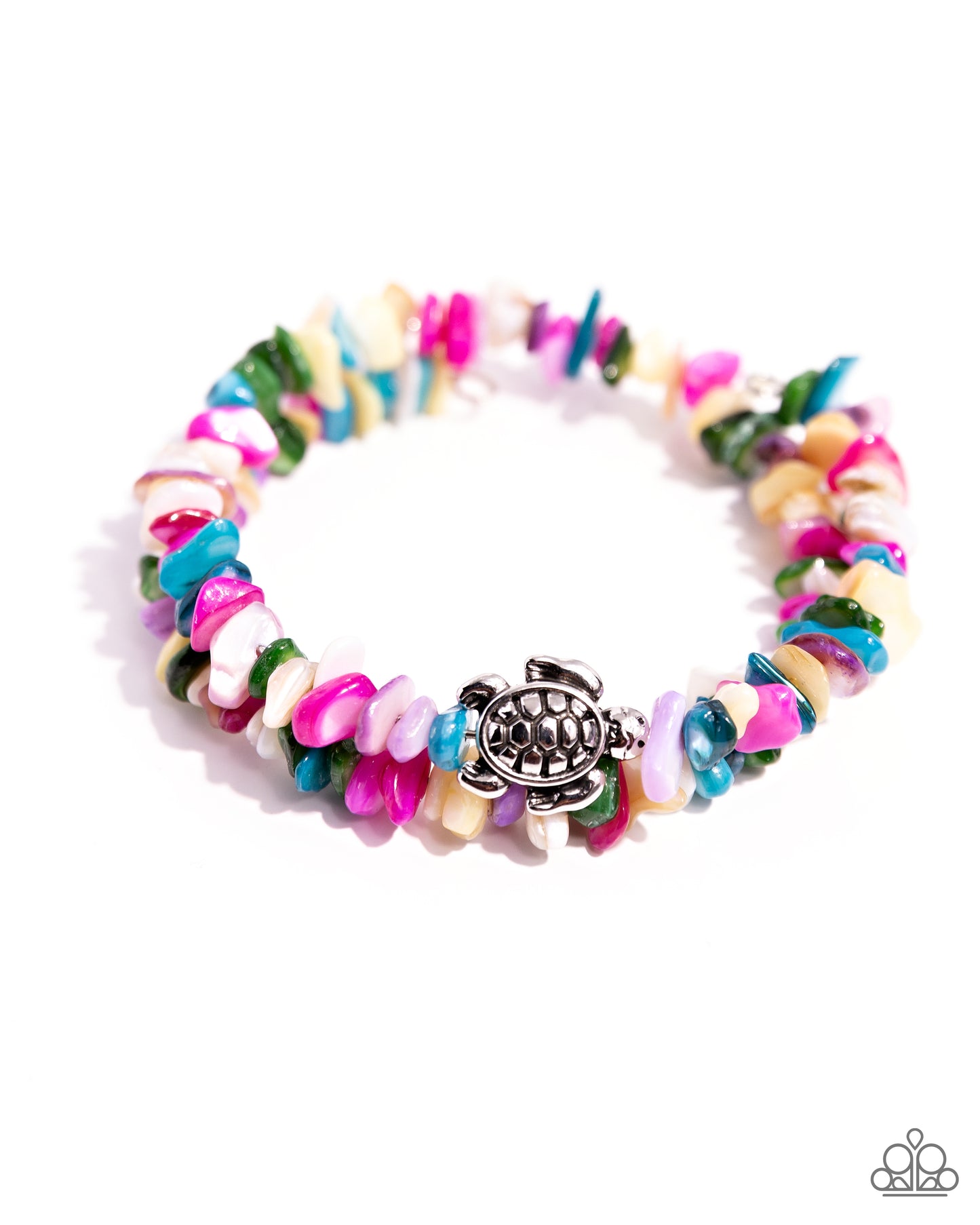 Turtle Talisman - Multicolored Shell Turtle Charm Coil Bracelet Paparazzi B2123