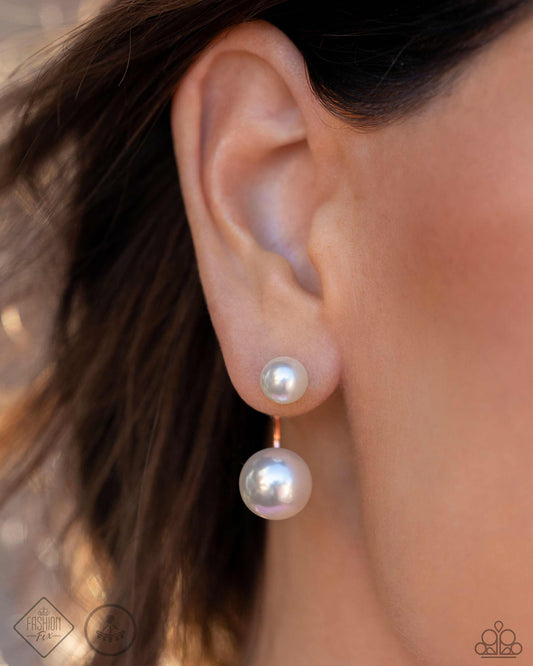 Daydreamy Dawn - Copper - Shiny Copper & White Pearl Double Sided Post Earring Glimpses Of Malibu Fashion Fix May 2024 Paparazzi
