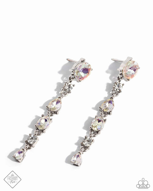 Fairytale Falls - White & Iridescent Gem Post Earring Fiercely 5Th Avenue Fashion Fix April 2024 Paparazzi E2012