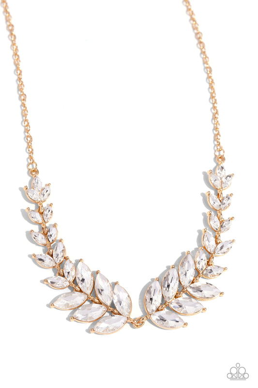 Luxury Laurels - Gold & White Marquise Gem Laurel Necklace Paparazzi N2698