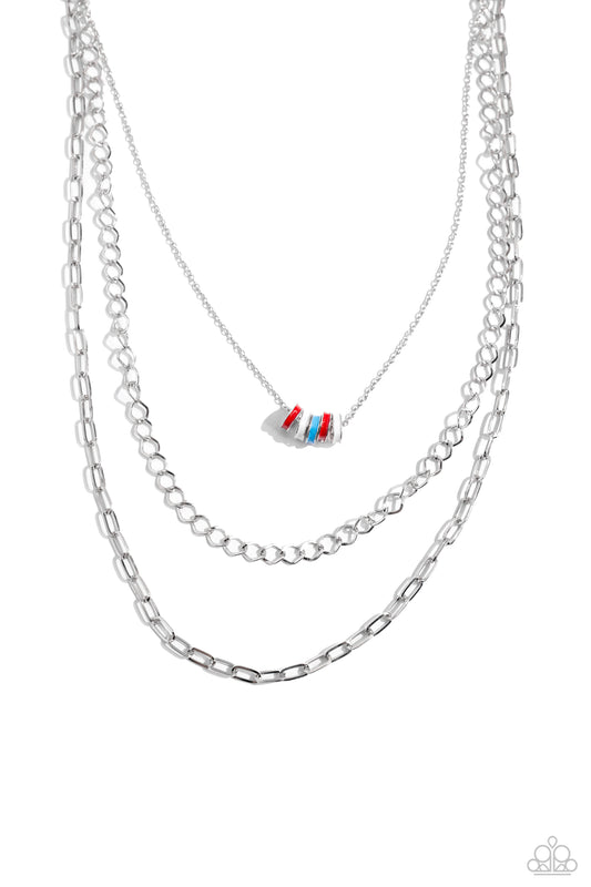 Colorful Cadet - Red, White & Blue Triple Layered Necklace Paparazzi N2753
