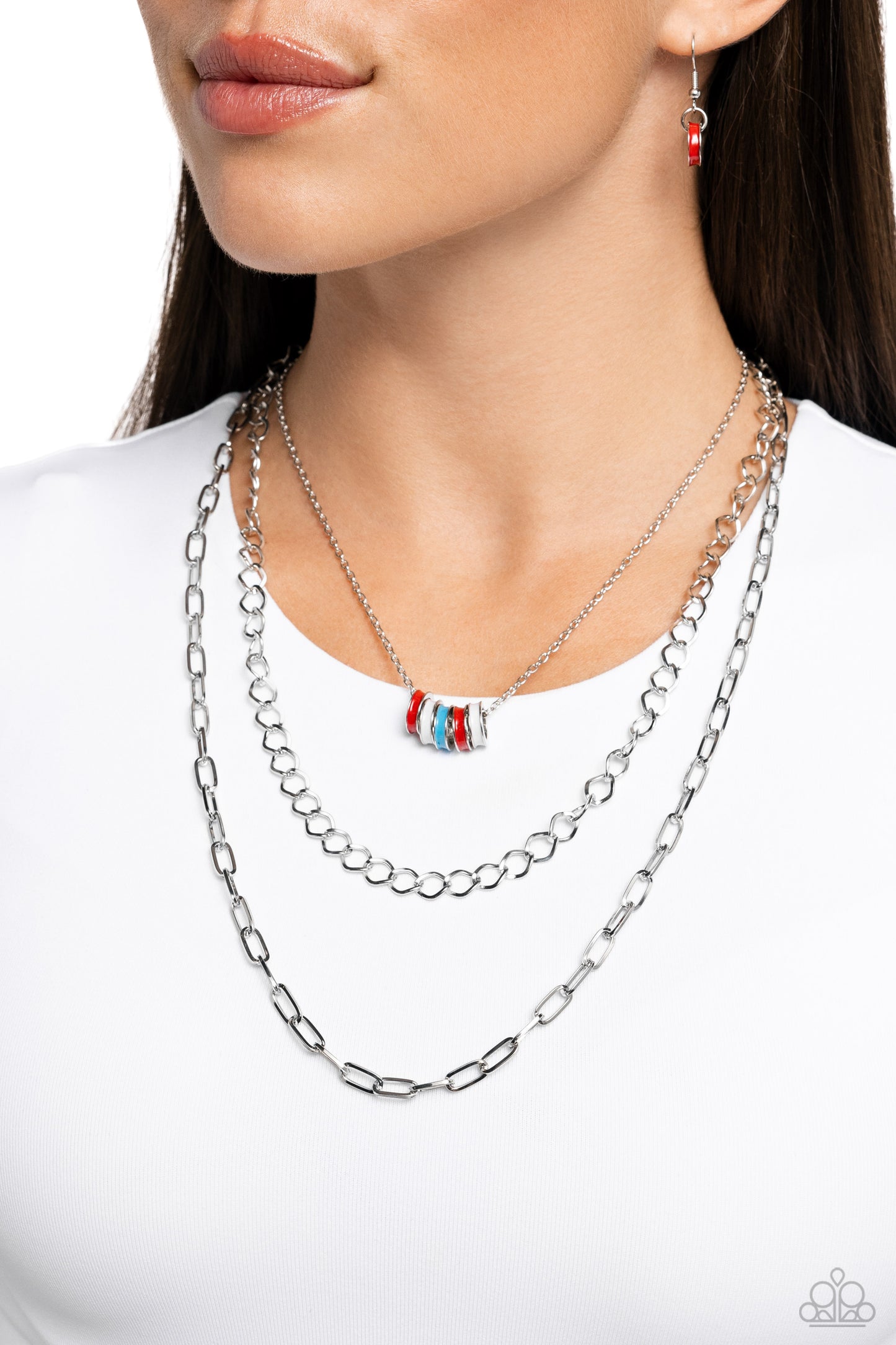 Colorful Cadet - Red, White & Blue Triple Layered Necklace Paparazzi N2753