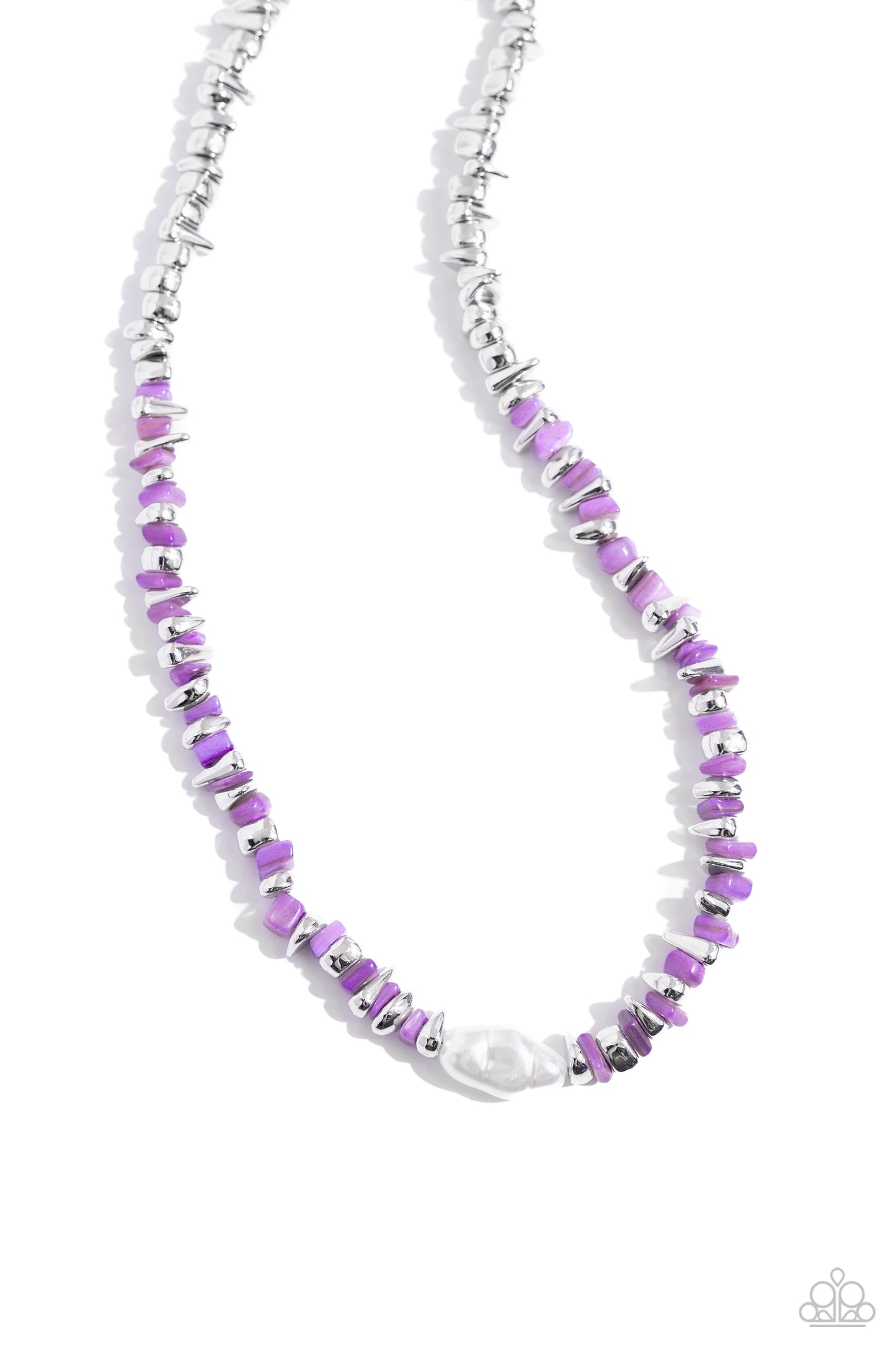 Seasonal Socialite - Purple Chiseled Stone & Silver Bead Necklace Paparazzi N2707