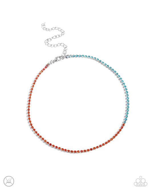 Dedicated Duo - Orange to Aquamarine Rhinestone Choker Necklace Paparazzi N2732