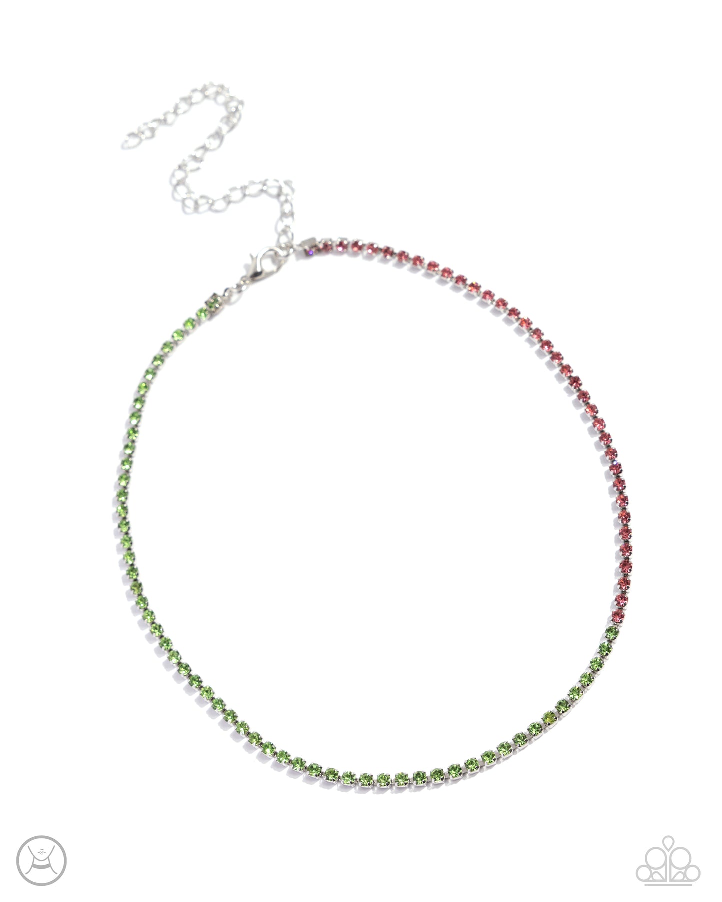 Dedicated Duo - Green To Rose Rhinestone Choker Necklace Paparazzi N2706