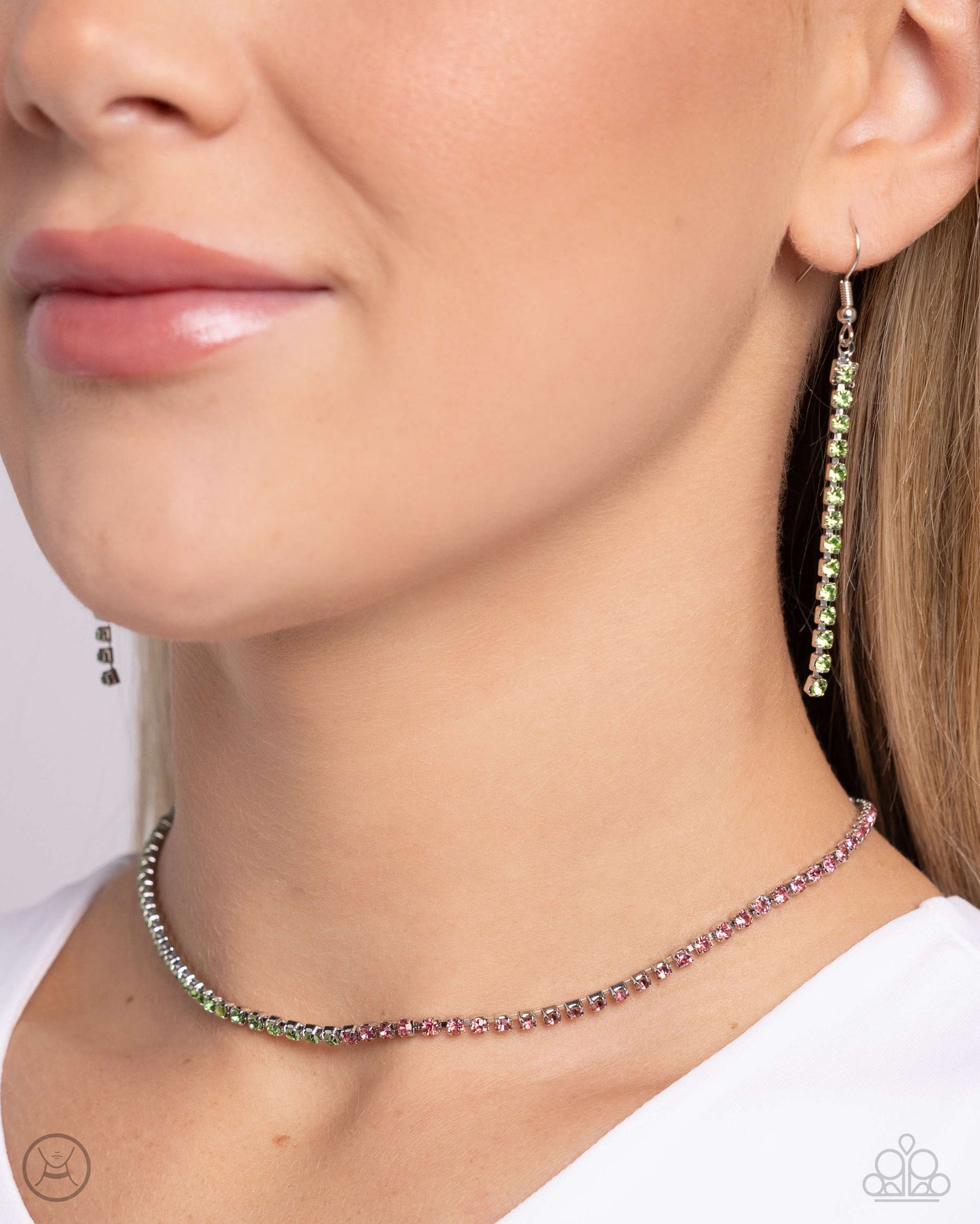 Dedicated Duo - Green To Rose Rhinestone Choker Necklace Paparazzi N2706
