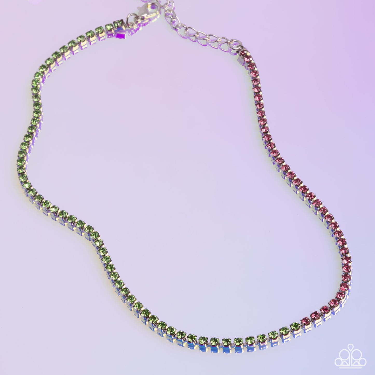 Dedicated Duo - Green To Rose Rhinestone Choker Necklace Paparazzi N2706