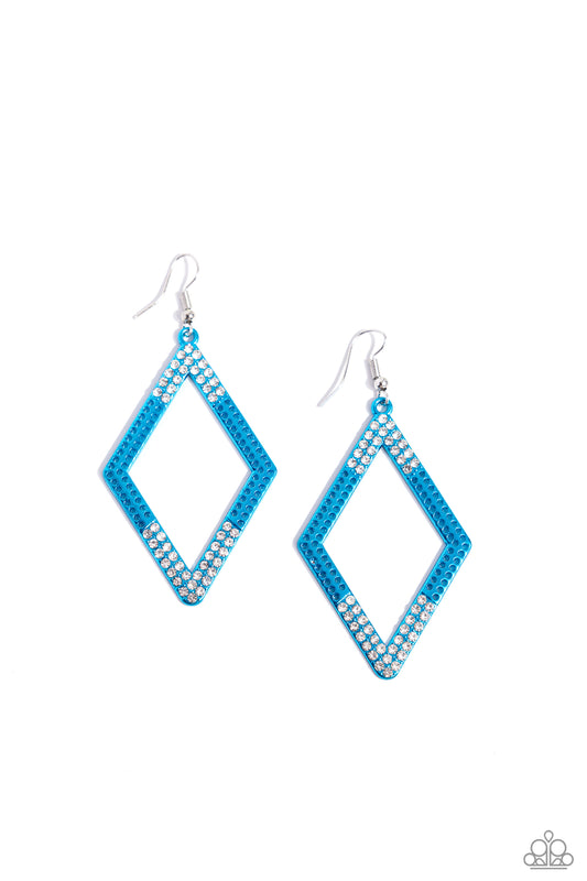 Eloquently Edgy - Blue Electric Hue Metallic White Rhinestone Earring Paparazzi E1924