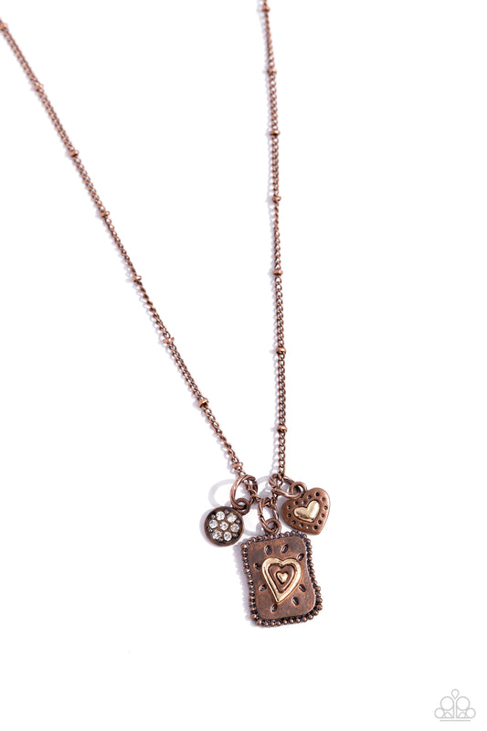 Antiqued Admiration - Copper Heart, Sun-Burst "Live, Love and Laugh" Inspirational Necklace Paparazzi N2713