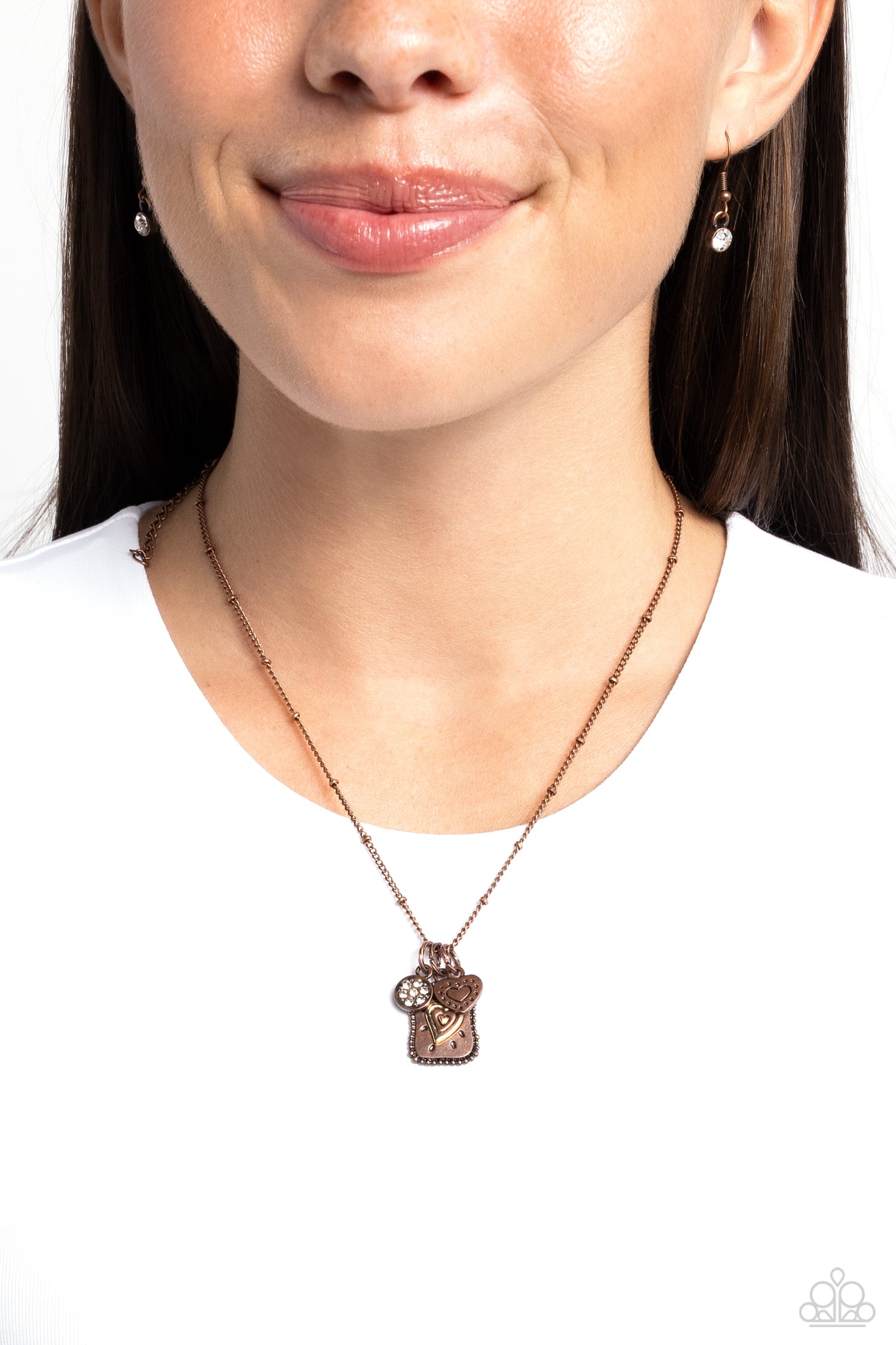 Antiqued Admiration - Copper Heart, Sun-Burst "Live, Love and Laugh" Inspirational Necklace Paparazzi N2713