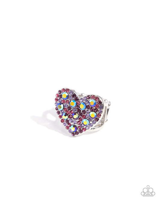 Extra Embellishment - Purple Rose, Light Amethyst & Violet Shimmer Rhinestone Heart Ring Paparazzi R0853