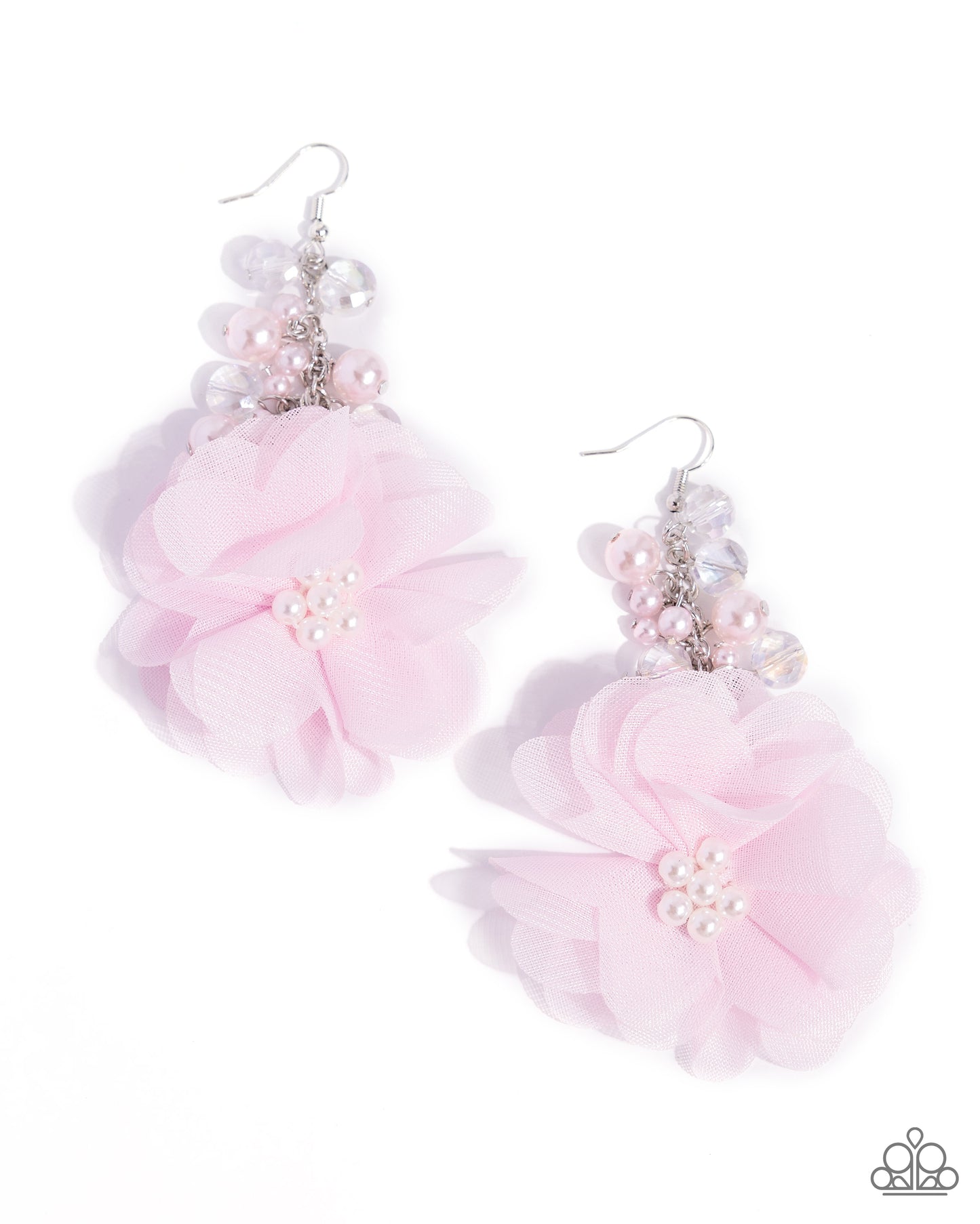 Fashionable Flower Girl - Pink Tulle Flower Earring Paparazzi E2340