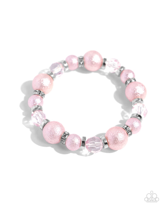 Pearl Protagonist - Pink - Baby Pink & Shimmer Bead Stretch Bracelet Paparazzi B1575