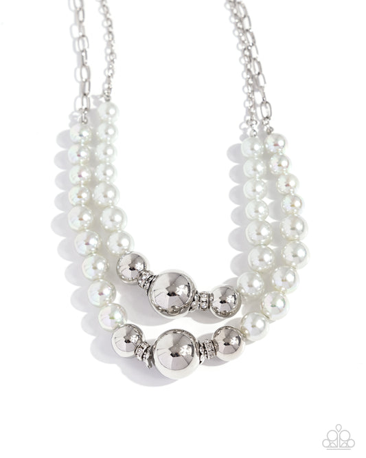 Ballroom Balance - Silver High Sheen Bead, White & Glossy Gray Pearl Necklace Paparazzi N2715