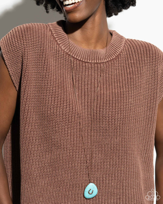 Horseshoe Hoedown - Copper & Turquoise Stone Silver Horseshoe Santa Fe Style Necklace Paparazzi N2782