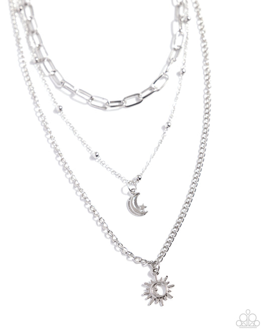 Celestial Craze - Silver Moon & Star Layered Chain Necklace Paparazzi N2746