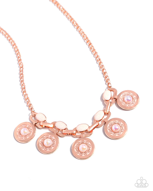 Paparazzi Alluring Ambiance Copper - Shiny Copper & Iridescent Pearl Necklace N2455