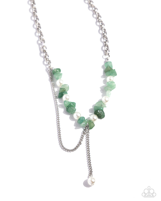 Nostalgically Noble - Green Jade Stone & White Pearl Santa Fe Style Necklace Paparazzi N2712
