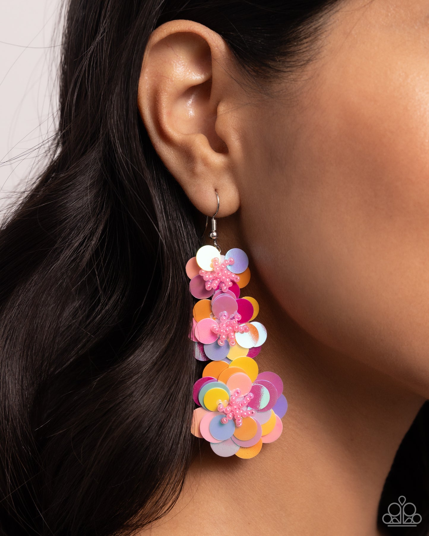 Beaded Bouquet - Multi Color Iridescent Sequin Flower Earring Paparazzi