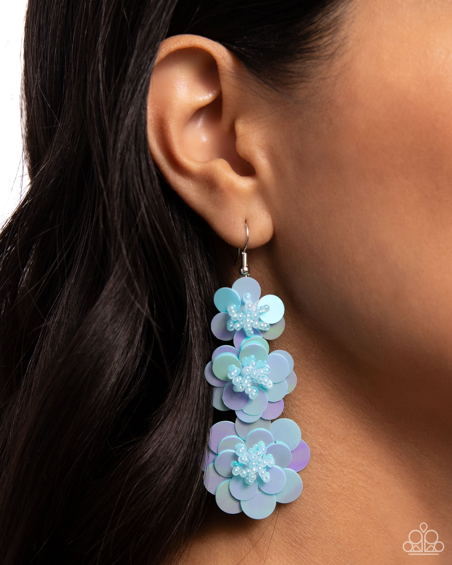 Beaded Bouquet - Blue Iridescent Sequin Flower Earring Paparazzi