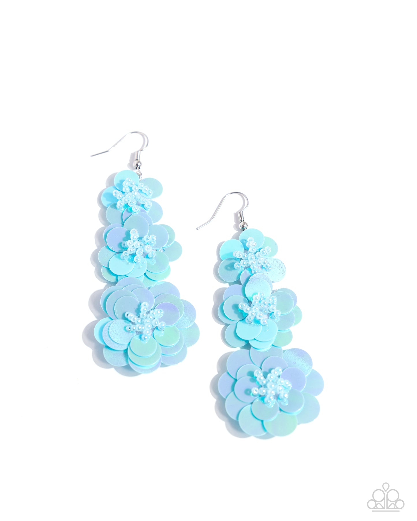 Beaded Bouquet - Blue Iridescent Sequin Flower Earring Paparazzi