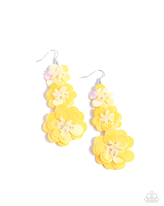 Beaded Bouquet - Yellow Sequin Flower Earring Paparazzi E2765