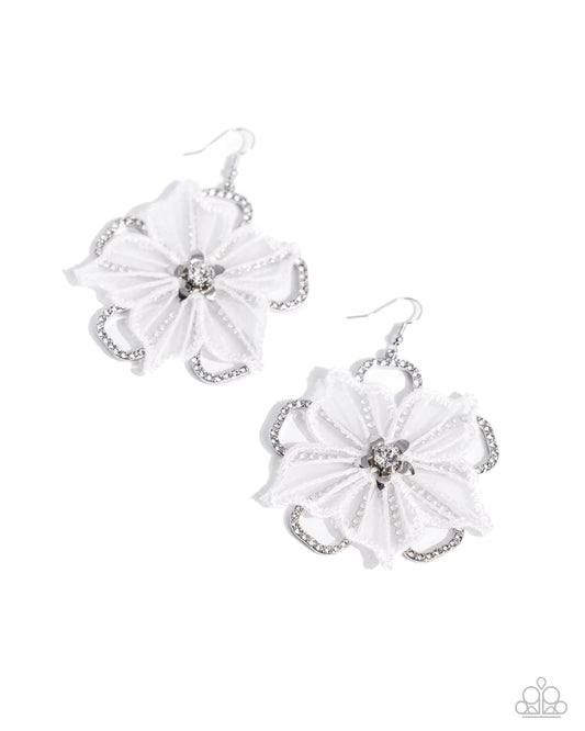 Refined Recognition - White Lace Applique Flower Earring Paparazzi E2072