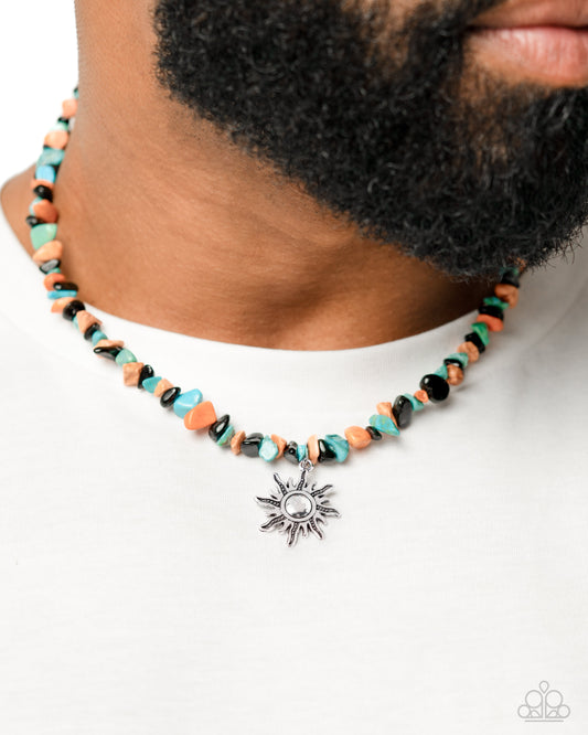 Dancing In The Sunlight - Black, Orange, Green & Turquoise Stone Pebble Urban Necklace Paparazzi N2200