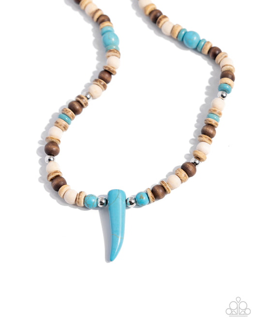 Pointed Patchwork - Blue Turquoise, Silver Bead Shark Tooth Like Stone Pendant Paparazzi N3123