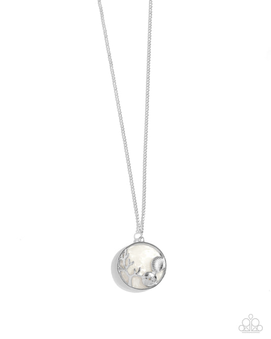 Opulent Ostentation - White Stone Center Ocean Charm Seashell, Sand Dollar Silver Pendant Necklace Paparazzi N3232