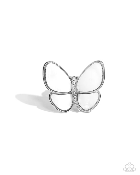 Aerial Admiration White Shell Butterfly Ring Paparazzi R0910