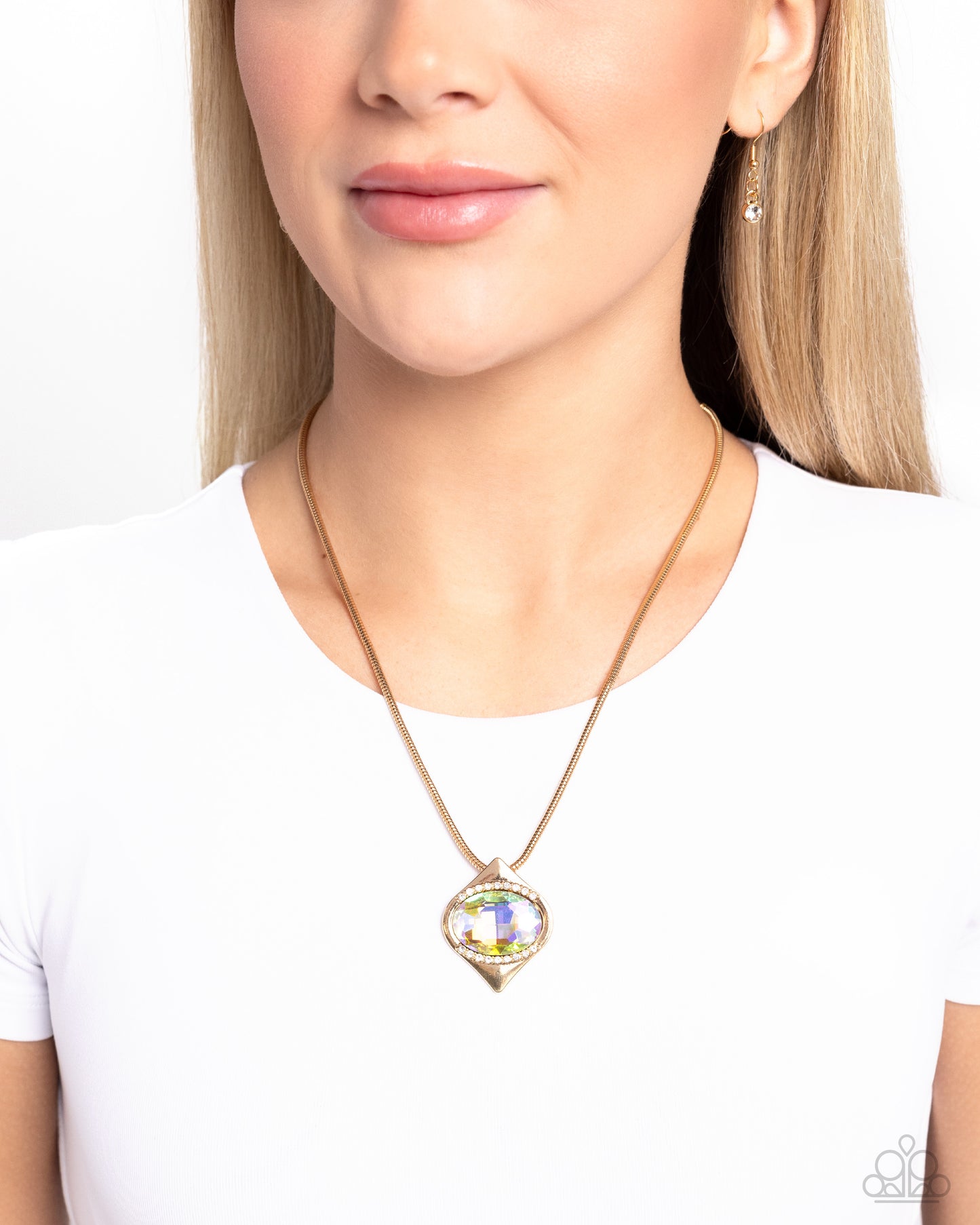 Motivated Maverick - Gold & Iridescent Shimmer Oval Gem Necklace Paparazzi N2710