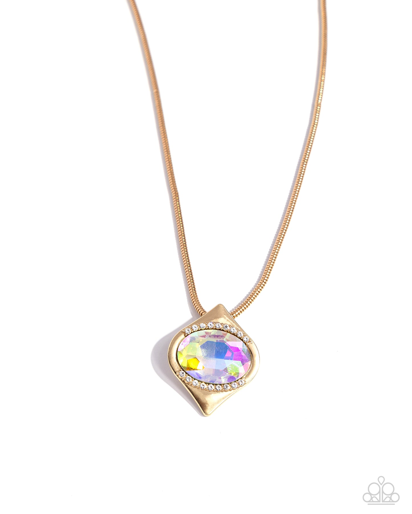 Motivated Maverick - Gold & Iridescent Shimmer Oval Gem Necklace Paparazzi N2710