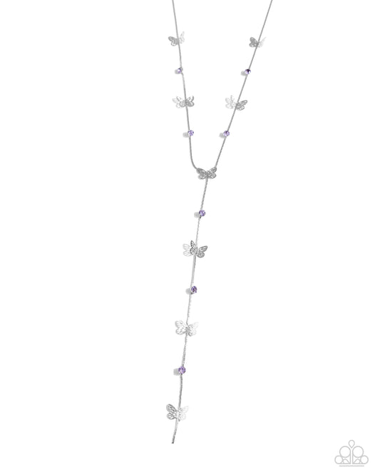 Aerial Attention - Purple Gem & Silver Butterfly Necklace Paparazzi N2998