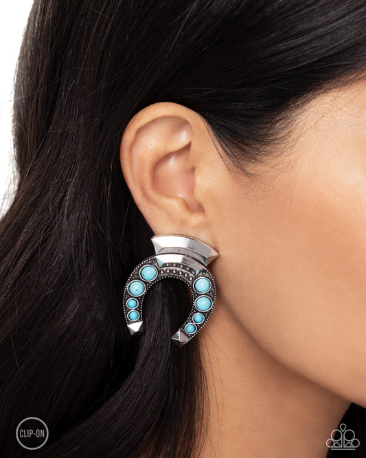 Harmonious Horseshoe - Blue Turquoise Stone Santa Fe Style Clip-On Earring Paparazzi