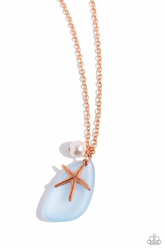 Paparazzi Sea Glass Stash - Copper - Shiny Copper Starfish & Blue Sea Glass Necklace