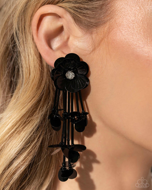 Floral Future Black Flower Post Earring Life Of The Party April 2024 Paparazzi