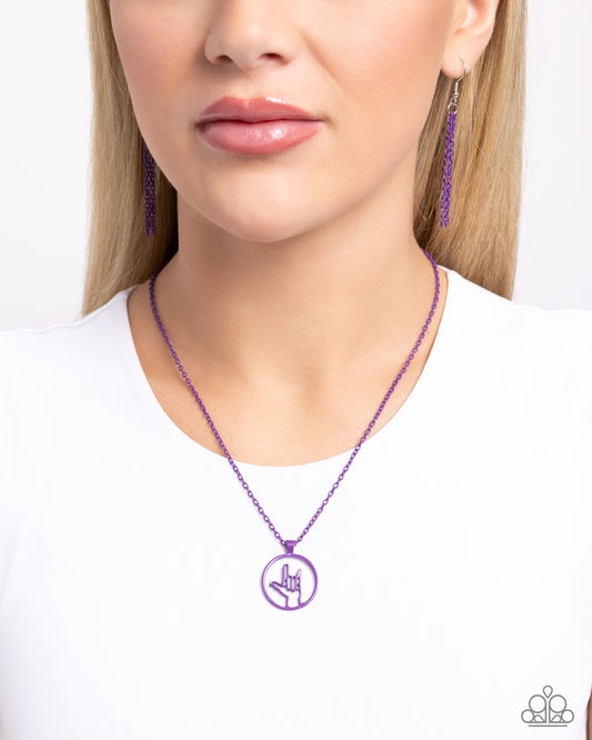 Abstract ASL - Purple Vibrant ASL "I Love You" Sign Necklace Paparazzi