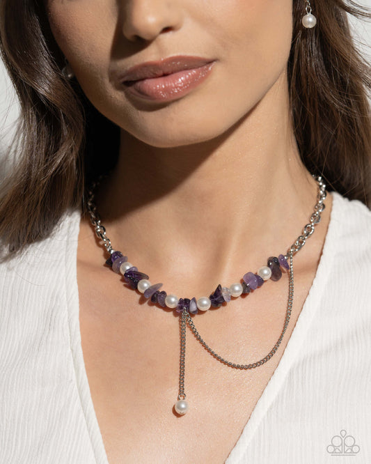 Nostalgically Noble - Purple Amethyst Stone & White Pearl Necklace Paparazzi